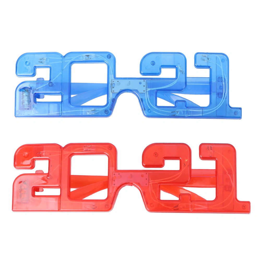 2pcs 2021 New Year LED Light Glasses Funny Eyenglasses Creative Glowing Glasses Party Favors (Random Color)