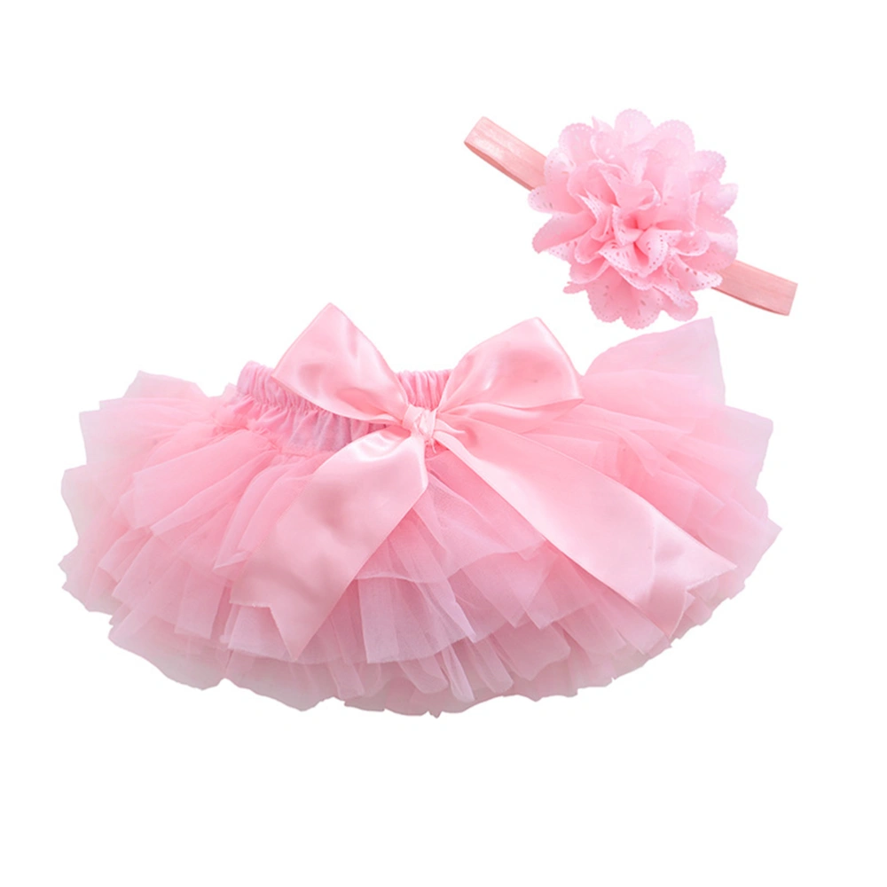 Tutu Skirt for Baby Girls Photography Props Newborn Toddlers Birthday Dress Headdress Size S (Pink)