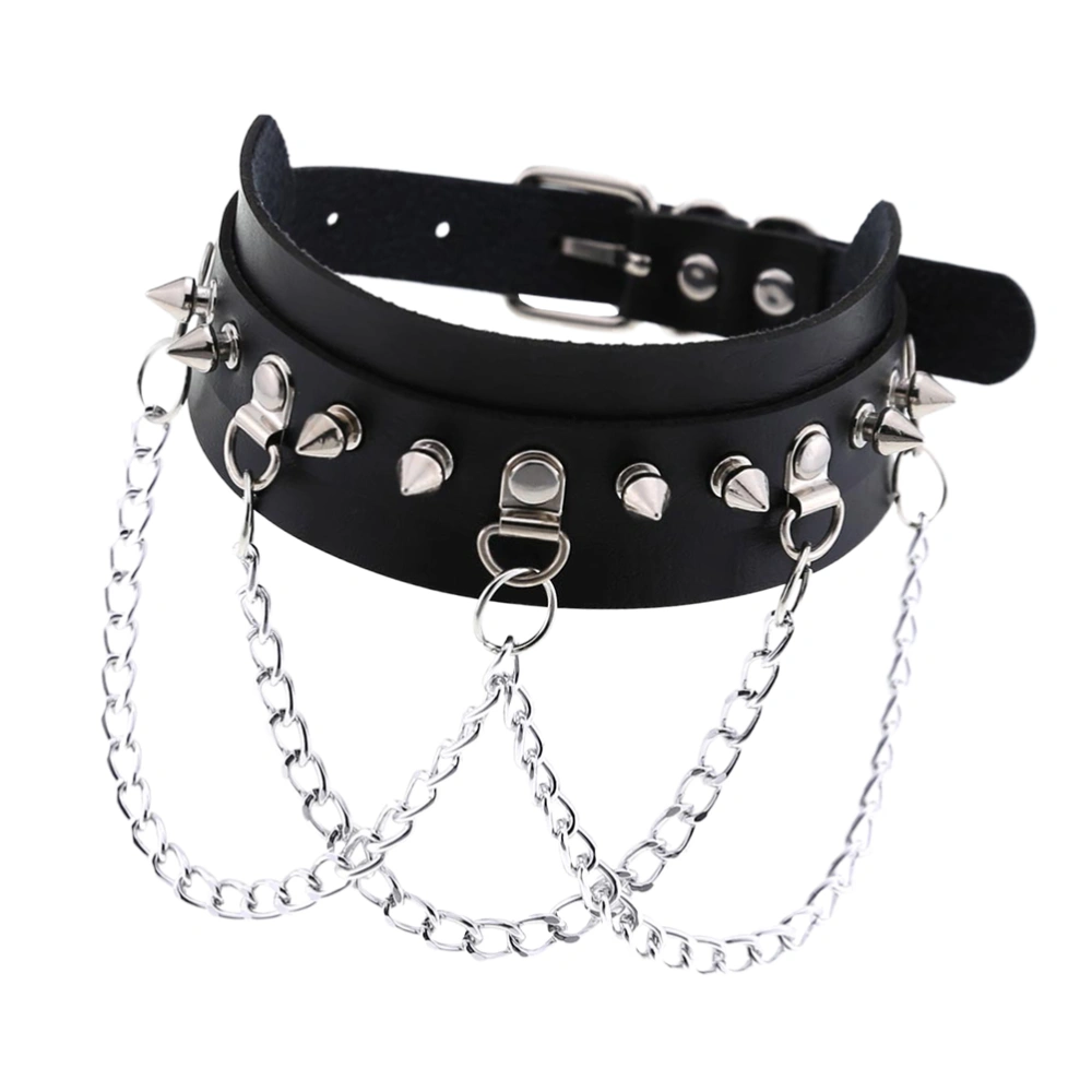 1pc PU Leather Collar Necklace Creative Necklet Jewelry Fashion Necklace Metal Chain Neck Collar Clavicle Chain