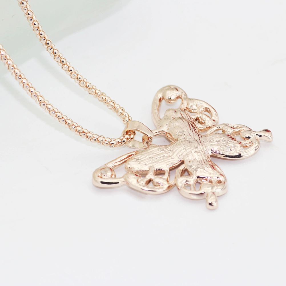 Women Long Necklace Rose Gold Opal Pendant Sweater Chain Necklace Clothing Long Jewelry
