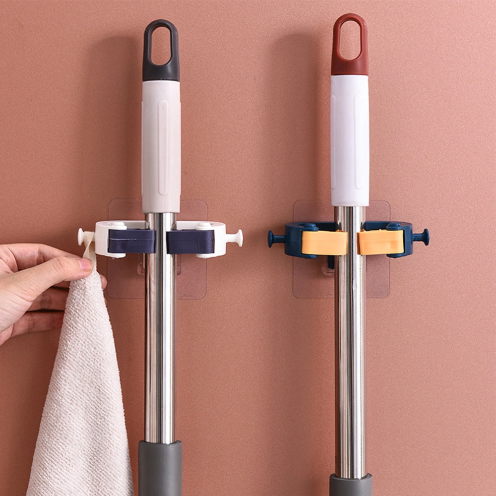 2pcs Bathroom Storage Rack Mop Holder Broom Hook Punch-free Cleaning Tools Organizer Home Gadget for Home Shop (White)