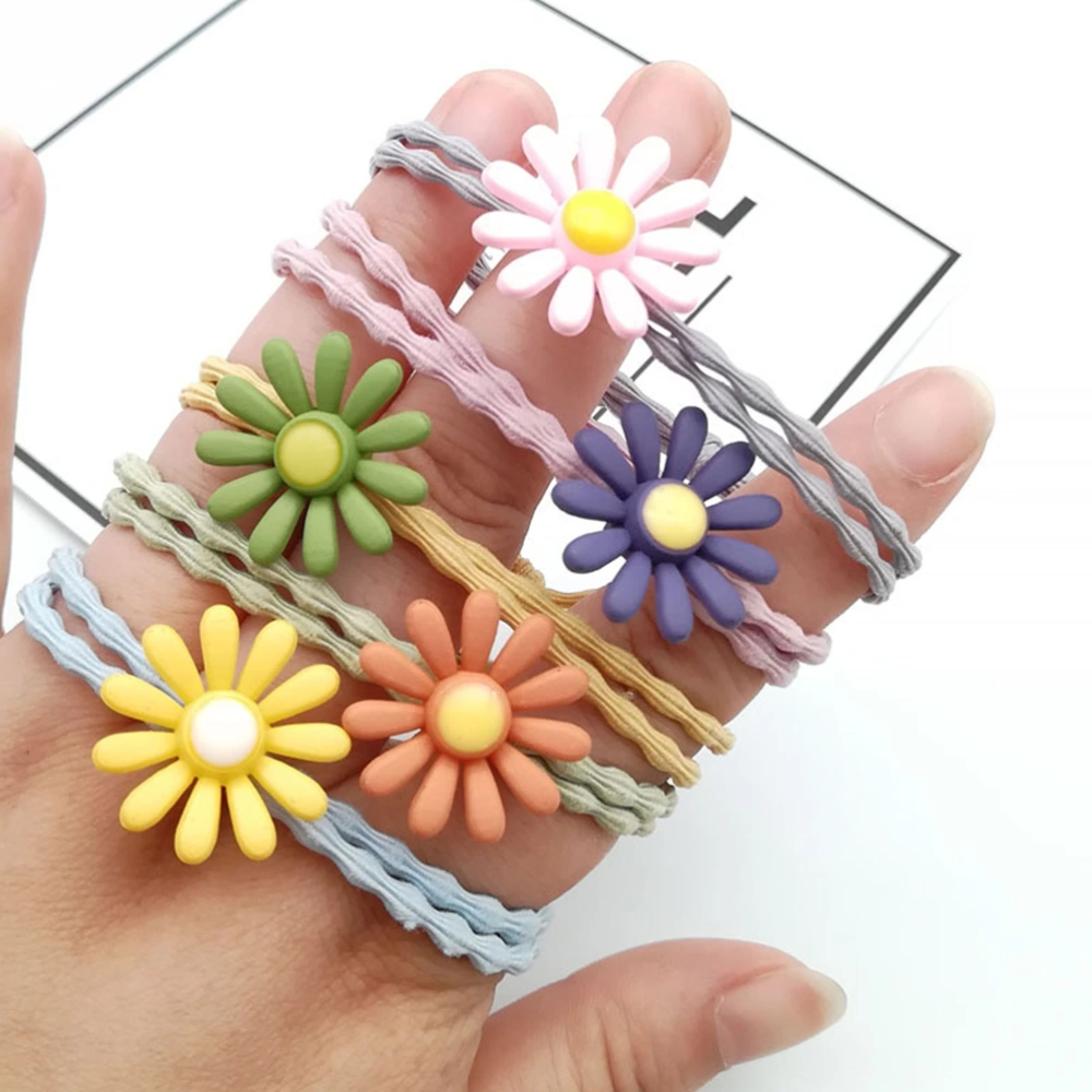 30pcs Little Daisy Hair Cord Beautiful Knot Hair Bands High Stretchy Hair Ties Ponytail Hair Ring for Women Girl Use(5pcs in Each Color, Pink, Yellow, Green, Purple, Orange)