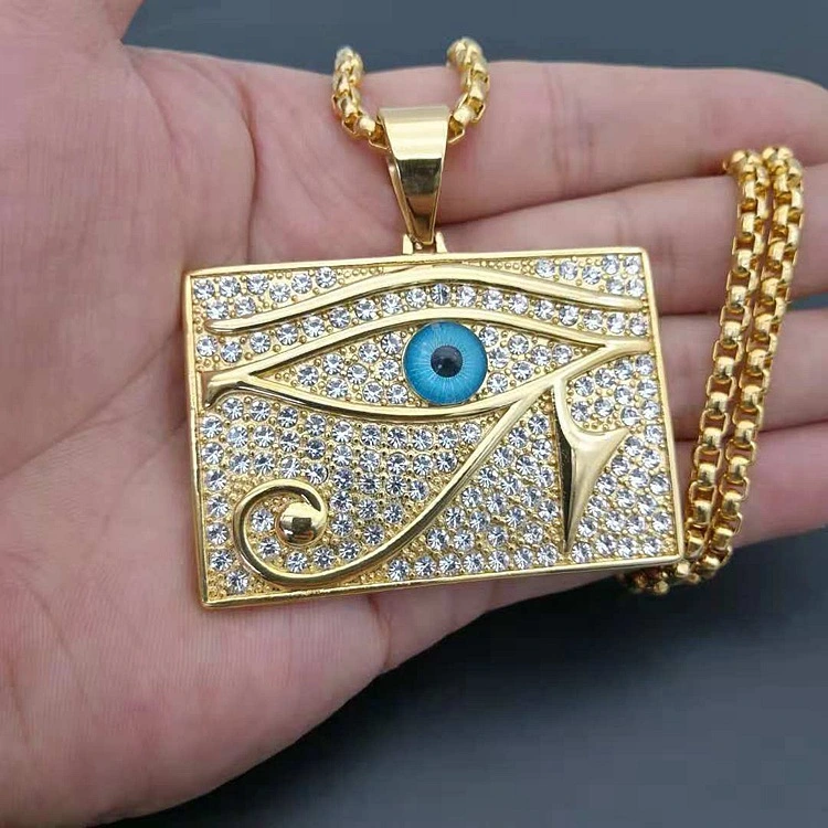 Gold Diamond Horus Eye Necklace Large Pendant