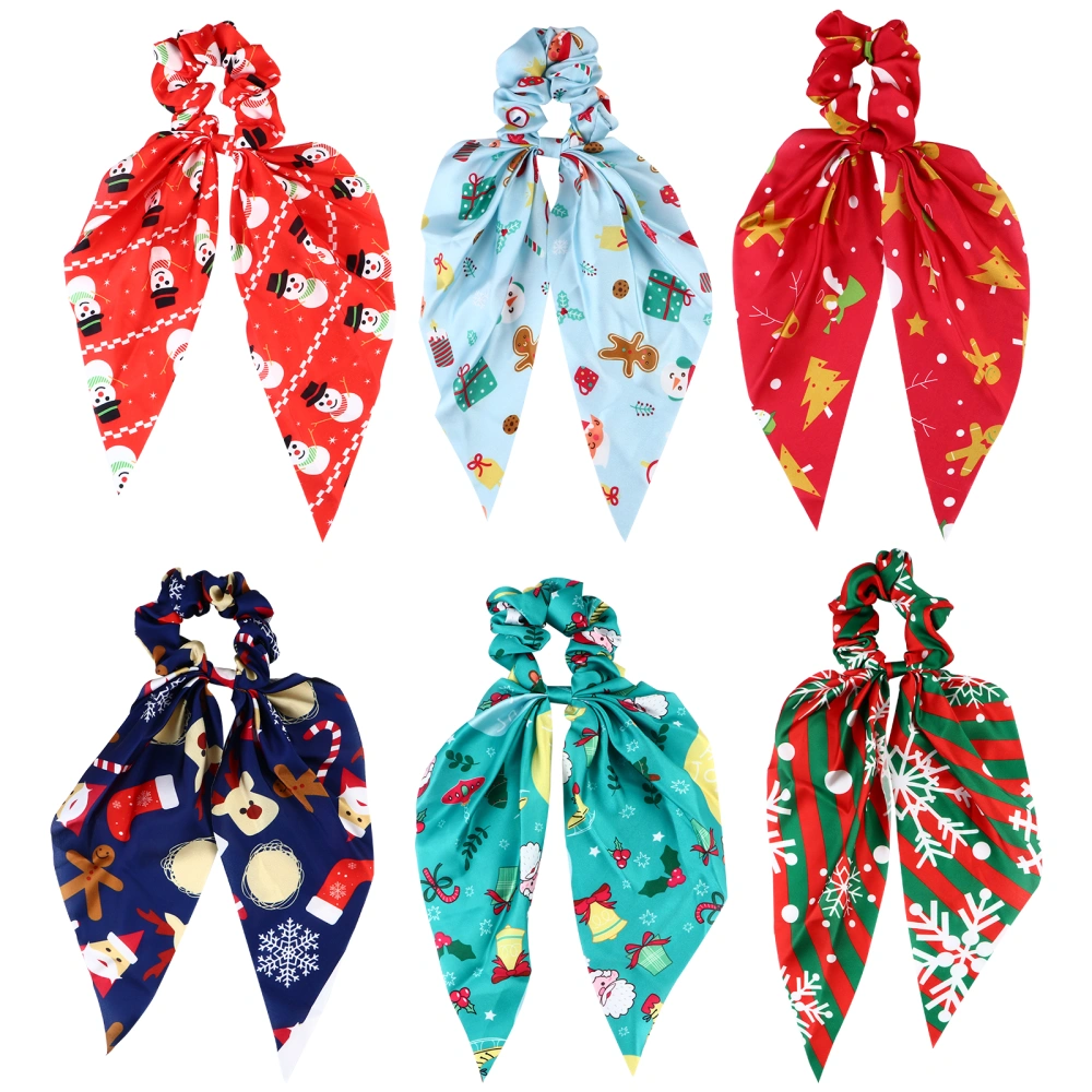 6pcs Ribbon Hair Rings Christmas Patterned Hair Ties Women Hair Accessories