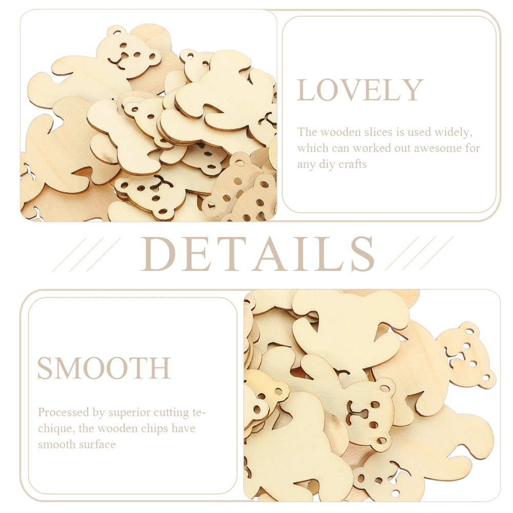 40pcs Wooden DIY Chip Slices Unfinished Wood Bear Shape Design Chip Adornment Ornament for Decor