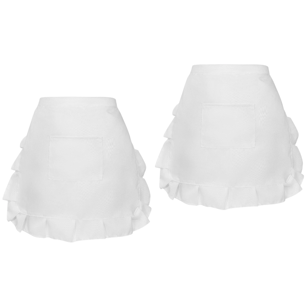 2pcs BESTONZON Floral Short Waist Kitchen Apron Lace Half Waist Bib Maid Costume with Pocket Kitchen Party Favors for Women Waitress (White)