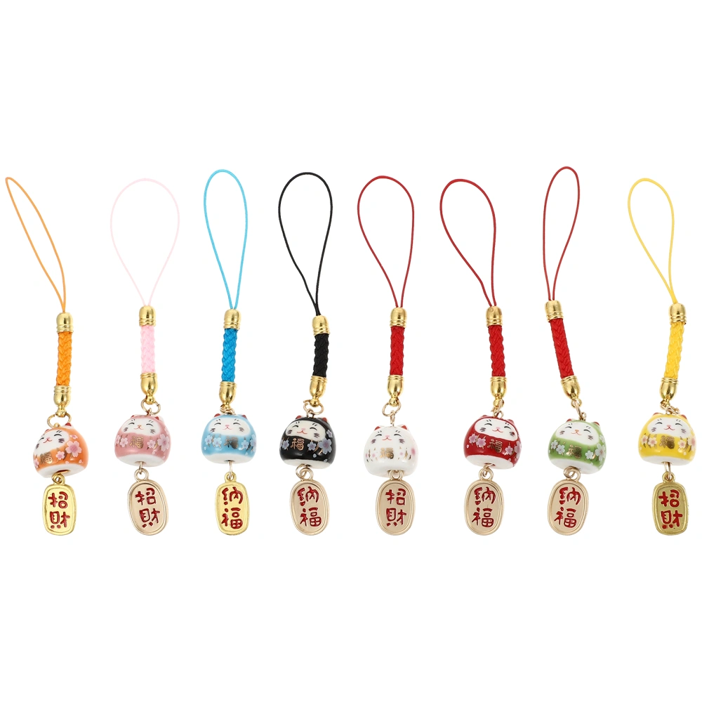 8Pcs Fortune Cat Mobile Phone Pendants Auspicious Cat Phone Hanging Ornaments