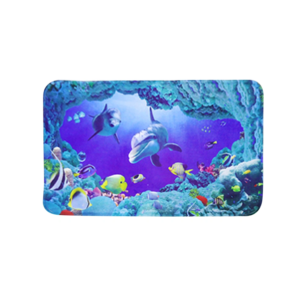 3pcs Shower Mat Absorbent Sea Animals Printing Non-slip Bathroom Rug Bath Mat Rug Toilet Lid Cover - 45x75cm