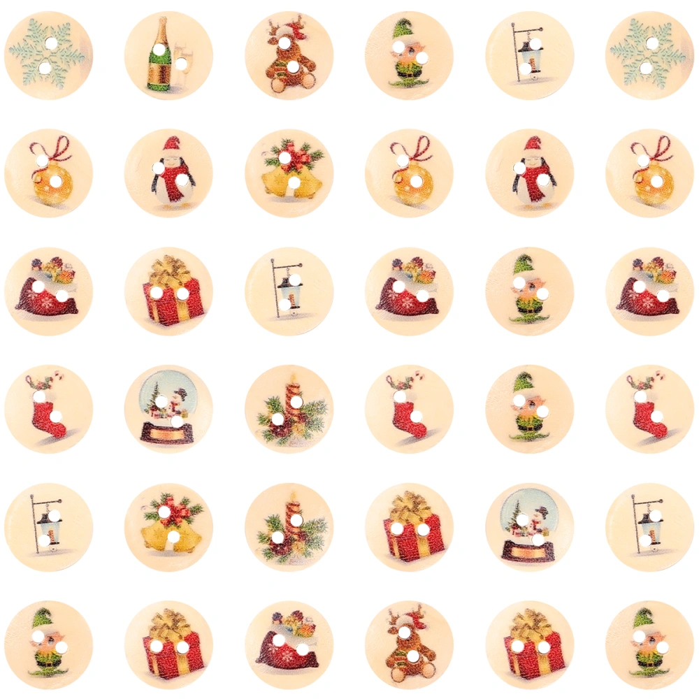 200pcs Christmas Wooden Button Sewing Buttons Christmas Craft Decoration