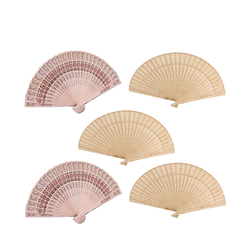 5pcs 7 Inches Wooden Fans Delicate Hollow Out Folding Fan Handheld Fan Beautiful Fan Dancing Hand Fan (Random Style)