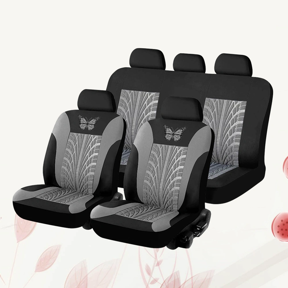 9pcs Simple 5 Seats Car Seat Covers Universal Auto Seat Cover Wear Resistant Dustproof Car Seat Protector Mat Car Interior Accessory (Grey)