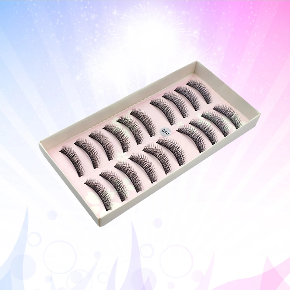 10 Pairs Long False Eyelashes Natural Makeup Eyelashes Handmade Plastic Black Eyelashes Glue Attached