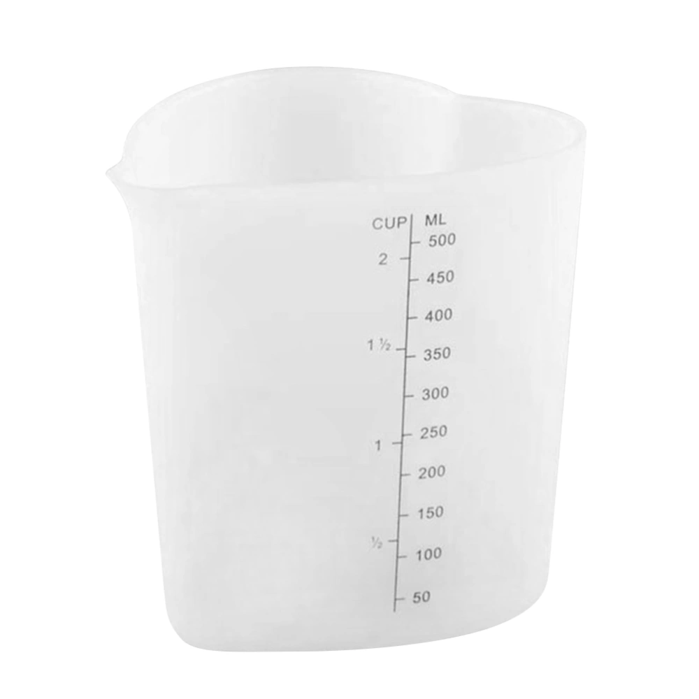 500ml Heart-Shaped Thickened Silica Gel Measuring Cup Silicone DIY Tool Stir Pour Baking Cup for Kitchen (White)