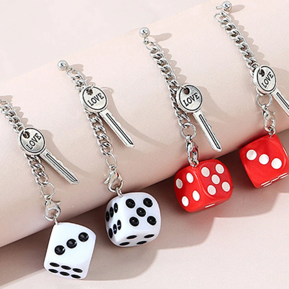 2Pairs Dice Design Earrings Woman Long Ear Drop Key Ear Dangler (White, Red)