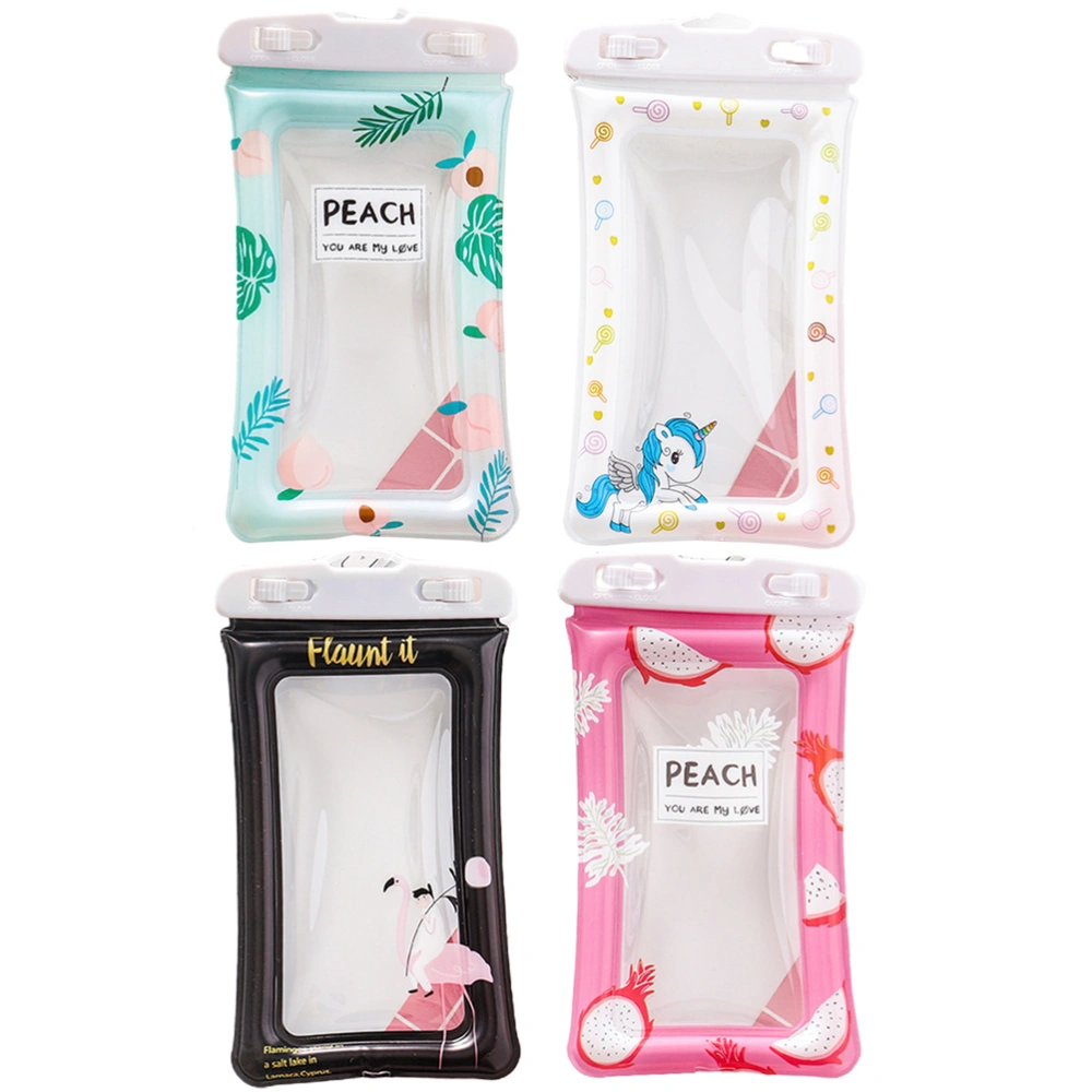 4Pcs  Waterproof Phone Bag Swimming Diving Phone Storage Pouch Touch Screen Phone Protection Case (White Black Pink Green)