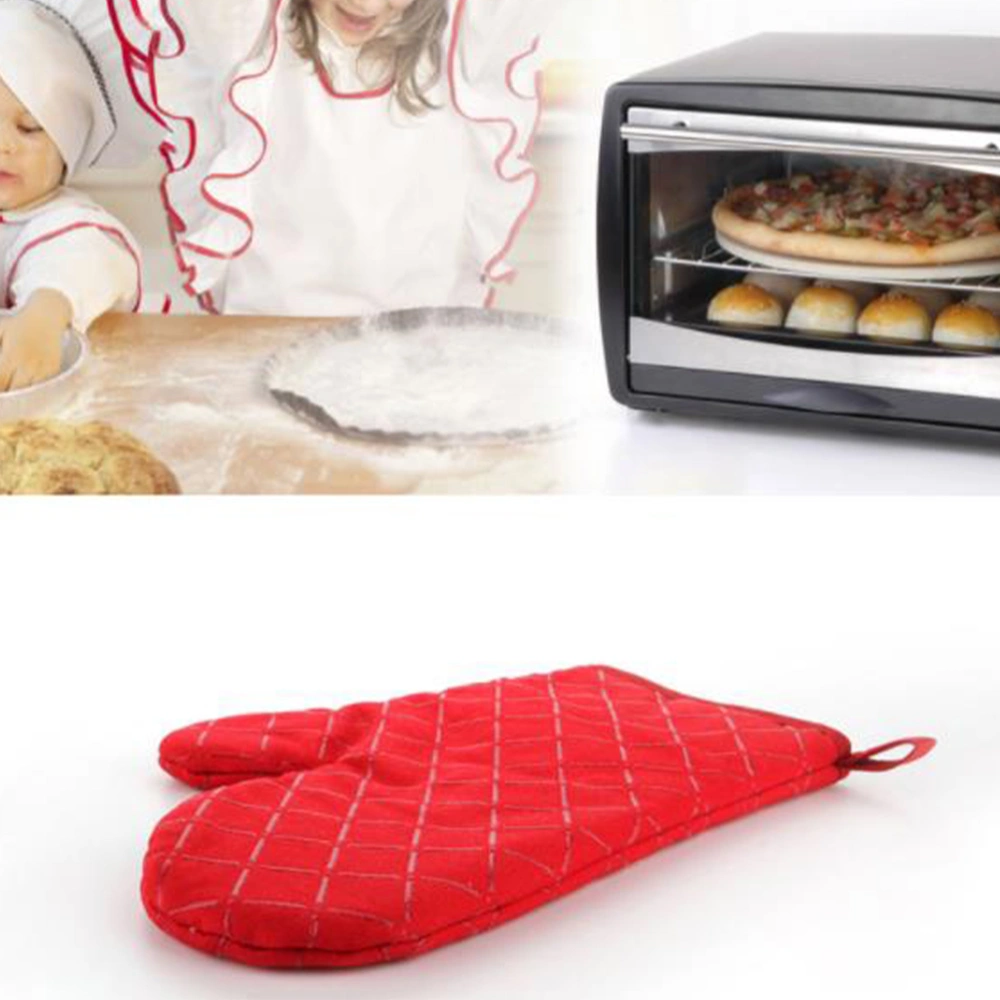 2PCS Kitchen Oven Gloves Heat Resistant Microwave Baking Mitt Cooking Tool for Home Restaurant (Red)