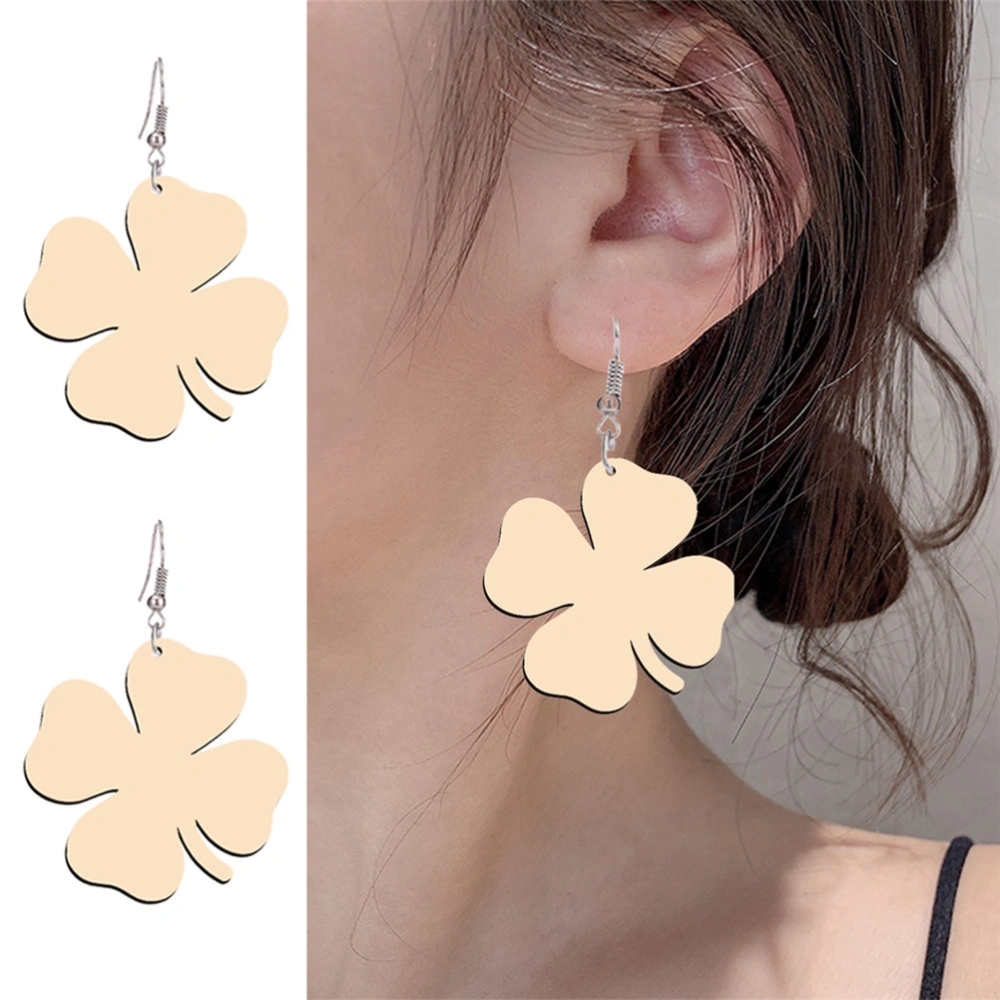 50pcs Clover Earrings Wooden Eardrop Simple Ear Accessories Casual Jewelry Party Ear Ornament for Women Girls (Beige)