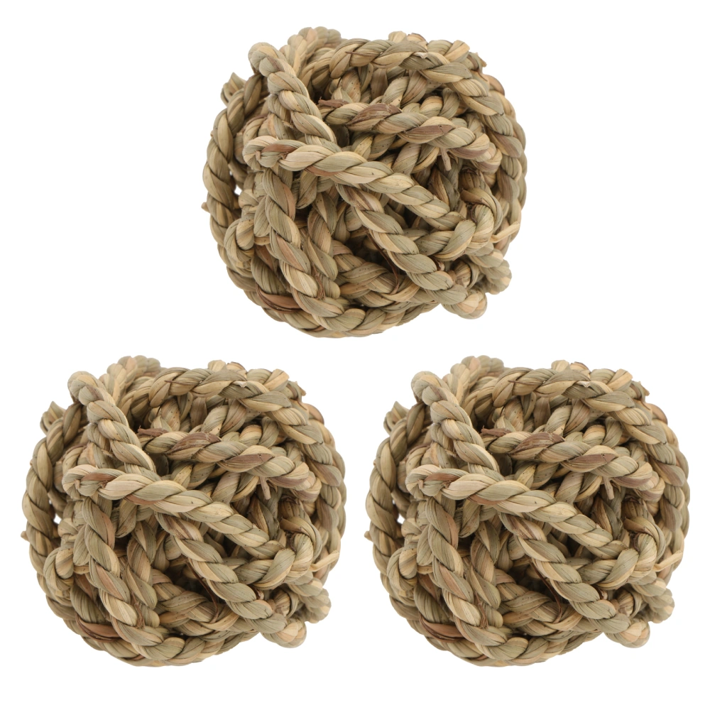 3 Pcs Hand-woven Natural Grass Rope Ball Chew Toys Small Animal Activity Toy Balls