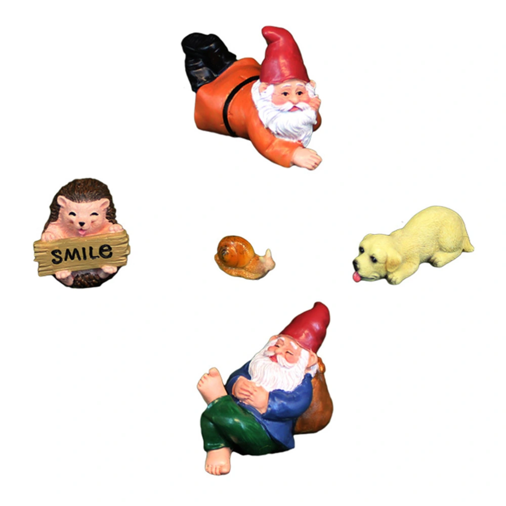 5Pcs Outdoor Resin Gnome Dolls Ornaments Mini Dwarf Animals Decors Miniature Adorns