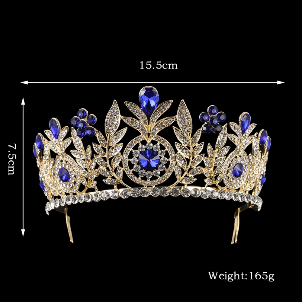 Crystal Rhinestone Bridal Crown Bling Crystal Queen Tiara with Side Comb Glittering Jewelry Decoration for Wedding Engagement (Blue)