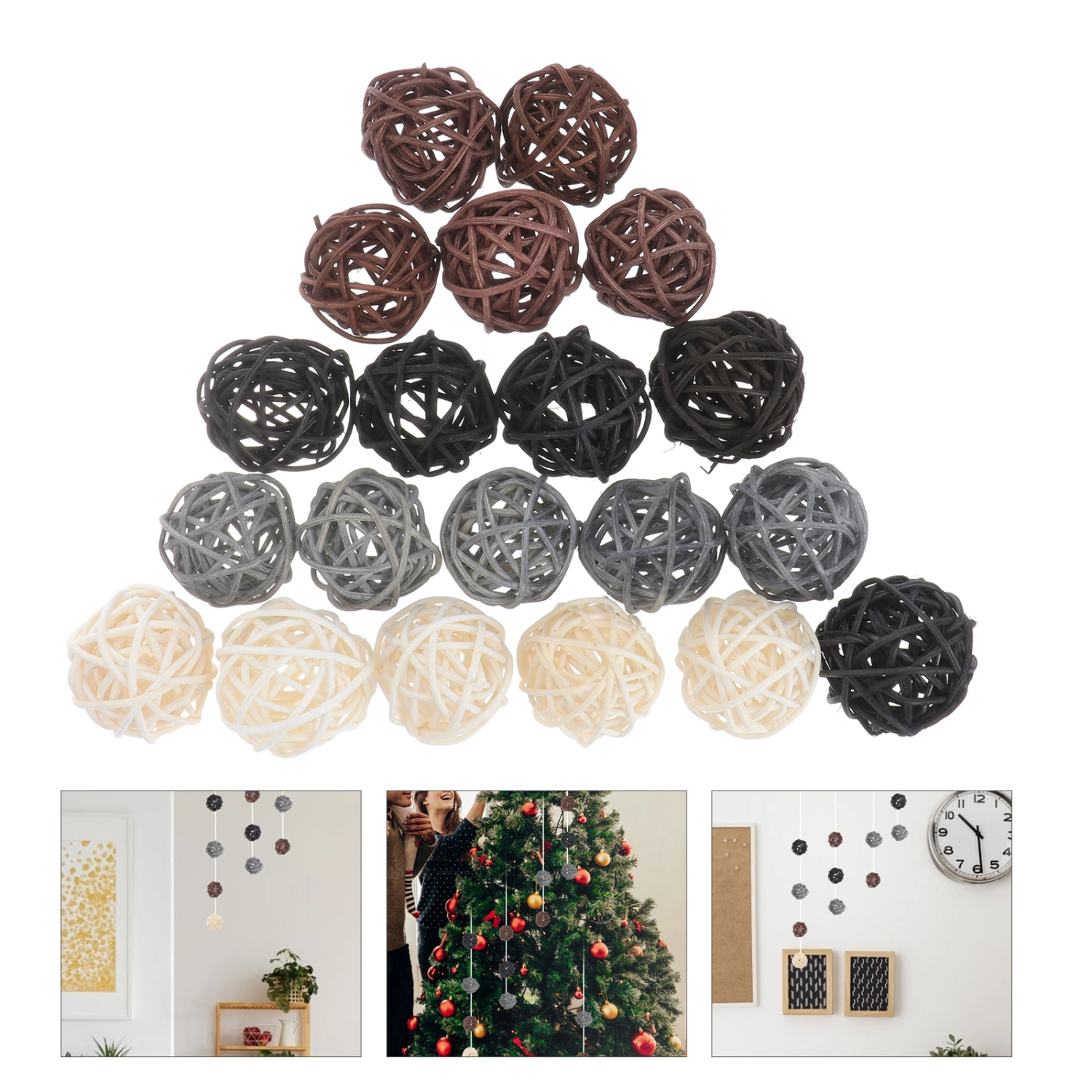 20pcs Christmas Decorative Vine Ball Pendant Christmas Tree Pendants Hanging Ornaments Decorative Pendant (3cm)