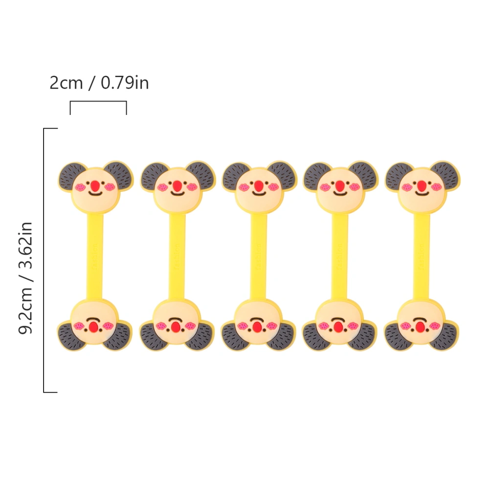 5pcs Cartoon Earphone Holder Button Type Wire Arrangement Fixed Line Organizer Belt Winder for Headphone Cord Yellow (Koala)