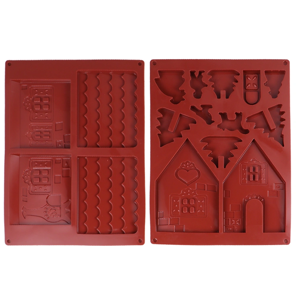 2Pcs Manual DIY Silicone Mold Set Christmas House Shaped Mold 3D House Die Handmade Mold (Chocolate)