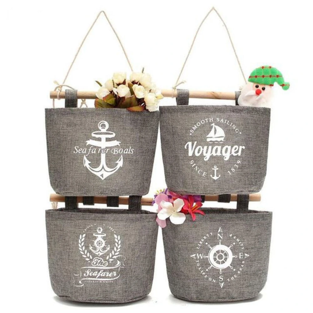 Vintage Pattern Cotton Linen Wall Hanging Storage Bag Closet Makeup Sundries Organizer Home Decoration (Sailboat)