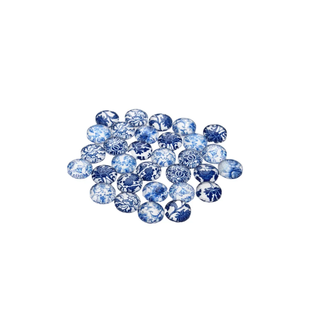 30pcs 1.2cm Crystal Blue And White Porcelain Time Gemstone Round Glass Patch Glass Transparent Time Gemstone Patch Supplies for Jewelry Craft Making (Mixed Color)