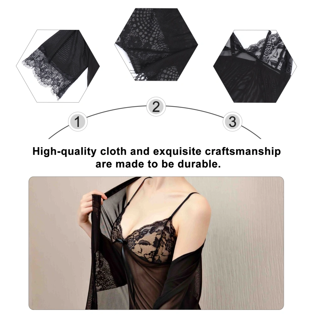 1 Set Sexy Underwear Seductive Nightdress Comfortable Sleep Coat (M, Black)