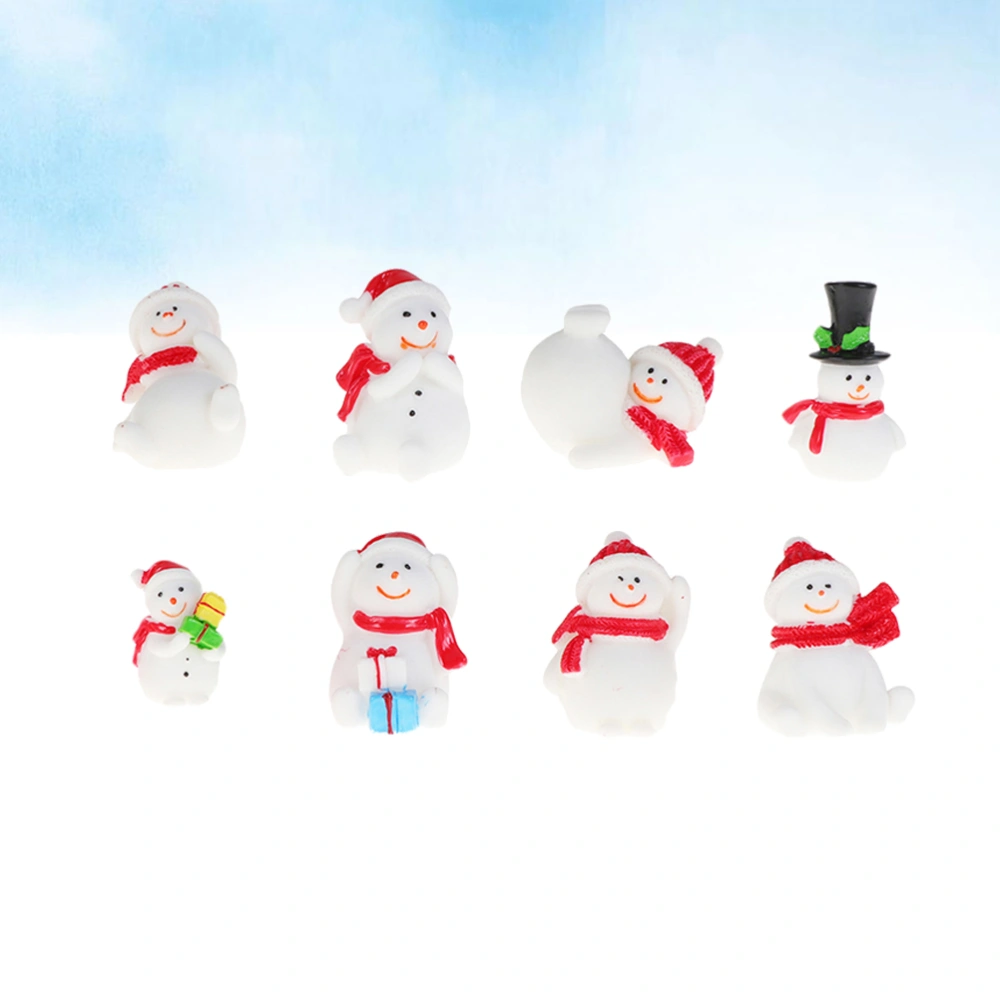 8pcs Resin Snowman Design Christmas Ornaments Mini Snowman in Knitted Hat Craft Garden Courtyard Resin Decoration Handcraft Gift Home Microlandscape Supplies Accessory