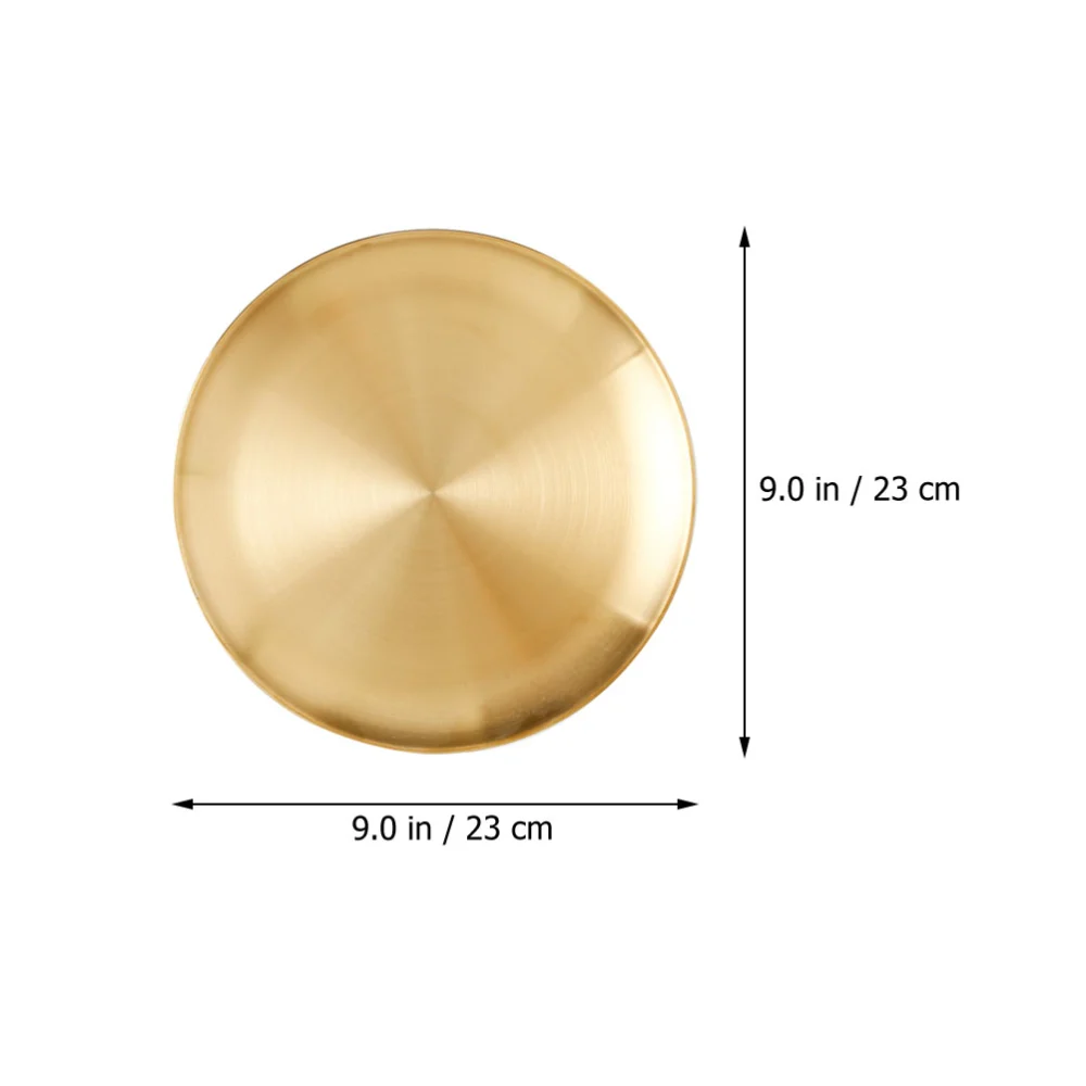 1pc Stainless Steel Dish Plate Food Serving Plate Round Barbecue Plate (Golden)