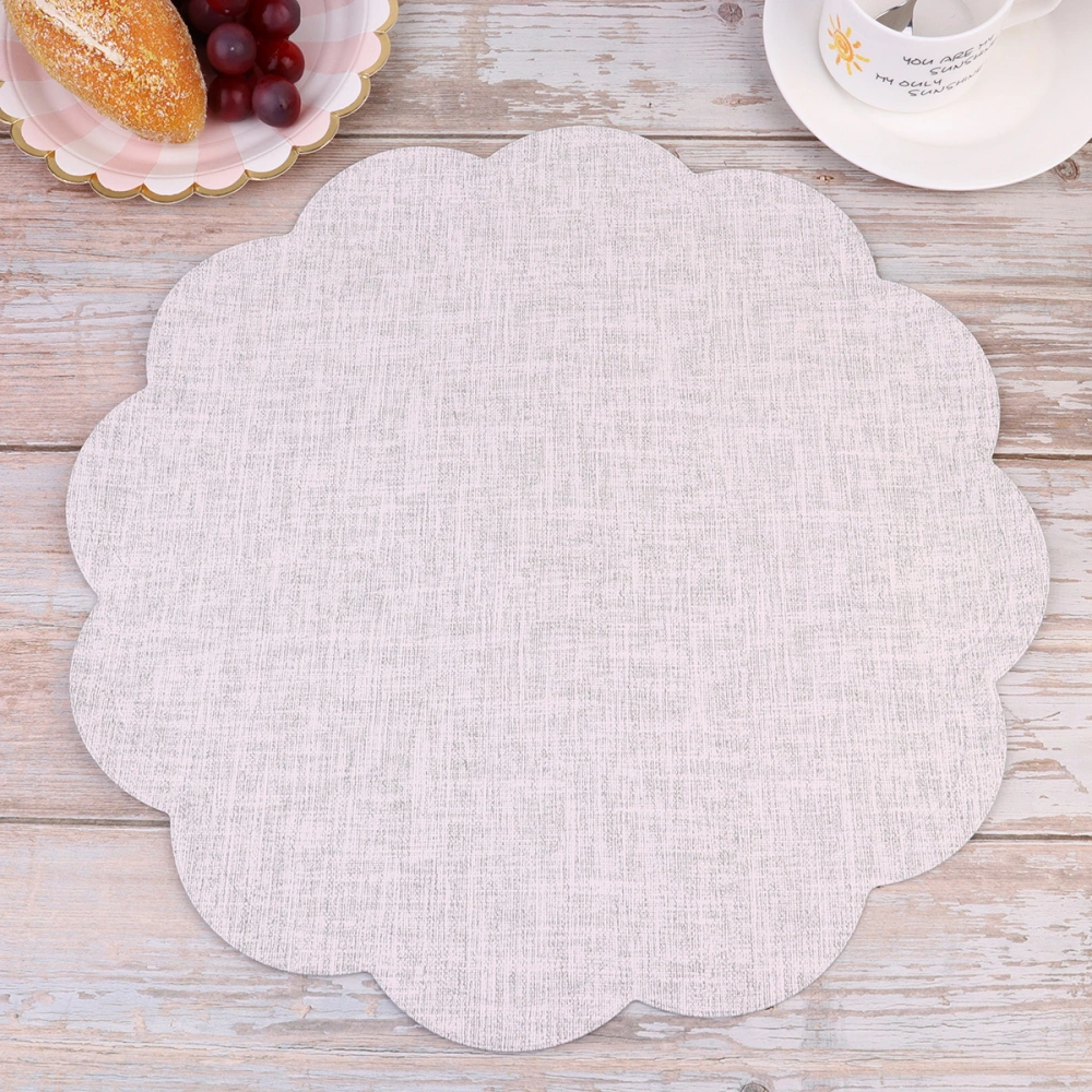 6pcs Round Lace Placemats PU Heat Insulation Pad Waterproof Oil Proof Mat Table Decoration (Milk White)