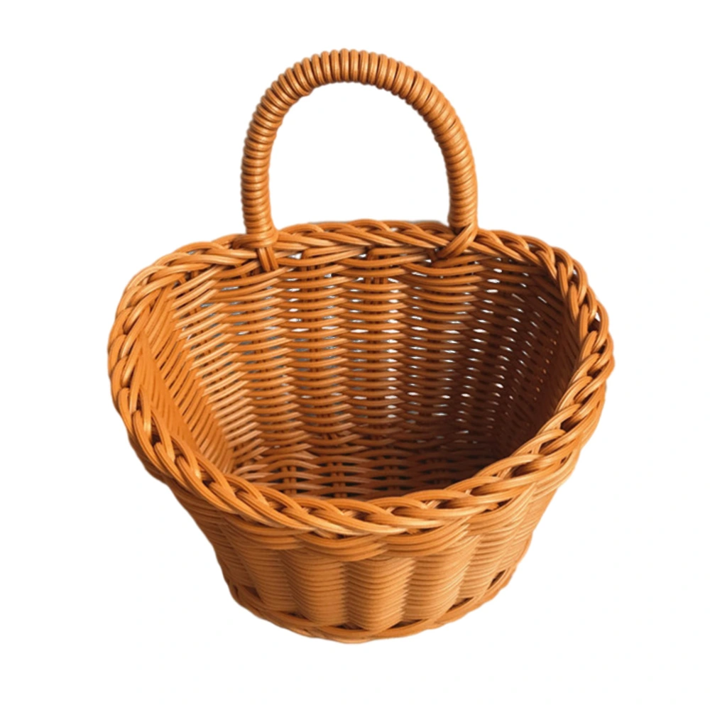 1Pc Wall Mount Woven Storage Basket Punch Free Kitchen Basket (Wood Color)