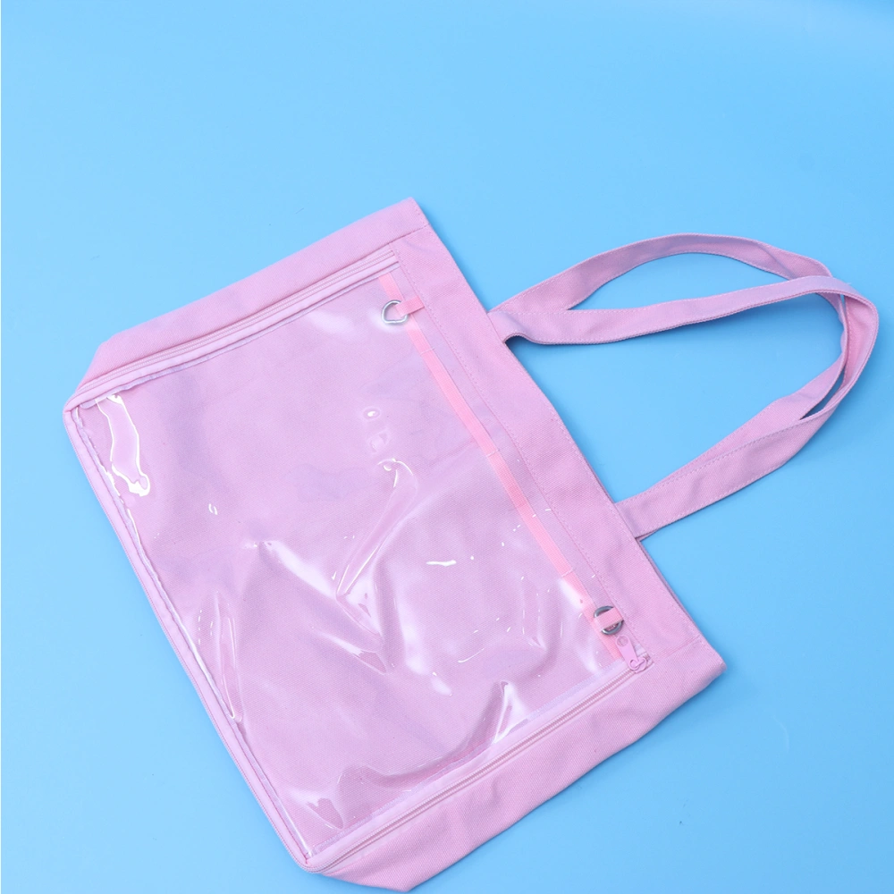 Women's Canvas Bag Transparent Single Side Handbags Shoulder Bag Casual Large Bag Shopping Bag Tote for Grocery Gift (Pink)