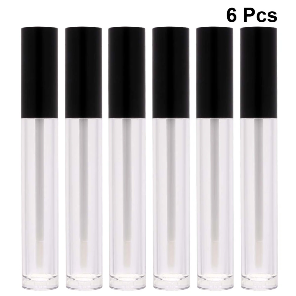 6pcs 6.5ML Transparent Lip Gloss Tubes Plastic Lip Tubes Empty Liquid Lip Stick Dispensing Bottles (Black)