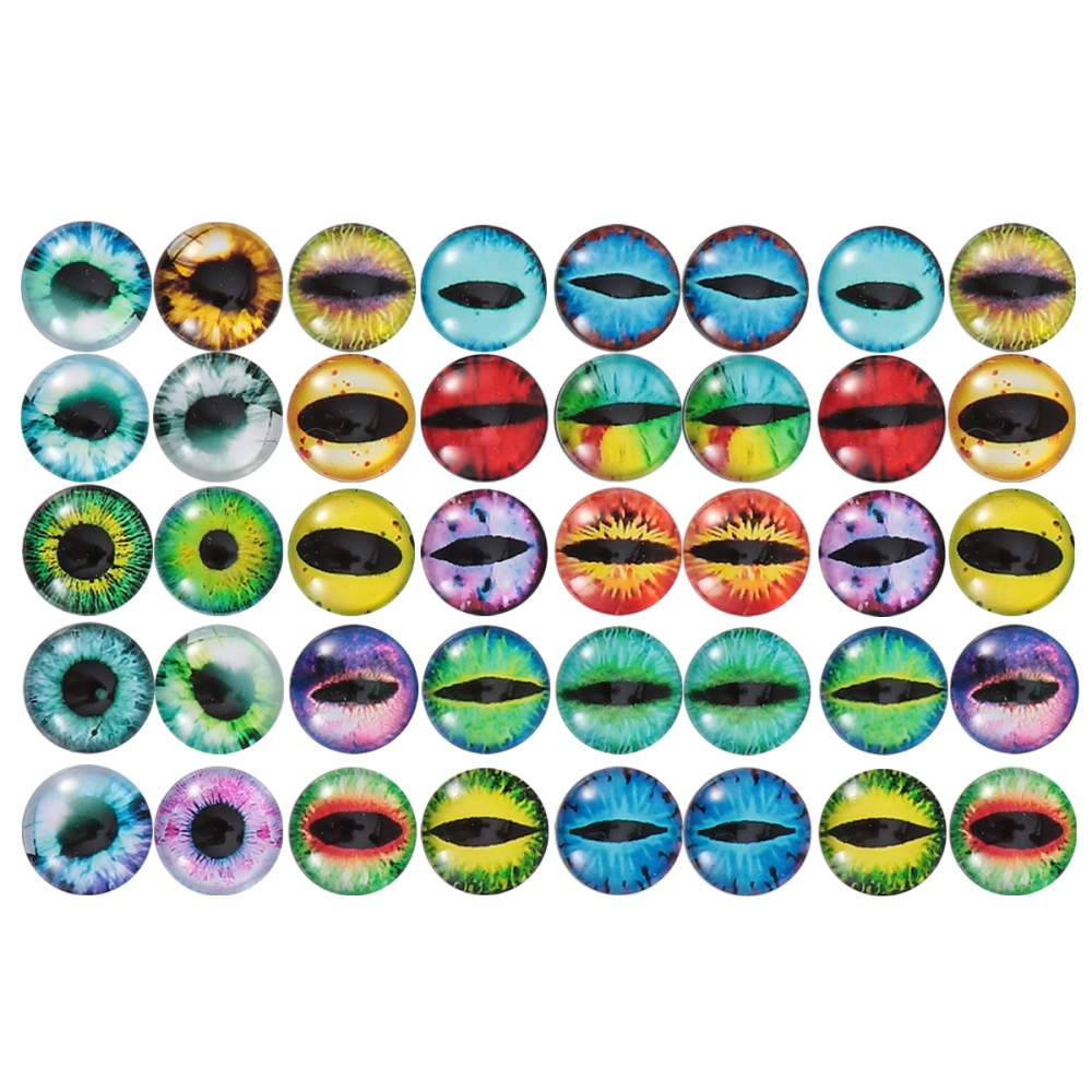 50Pcs 14mm Round Glass Animal Eye Time  Glass Sticker DIY Jewelry Charms Accessories (Random Color)