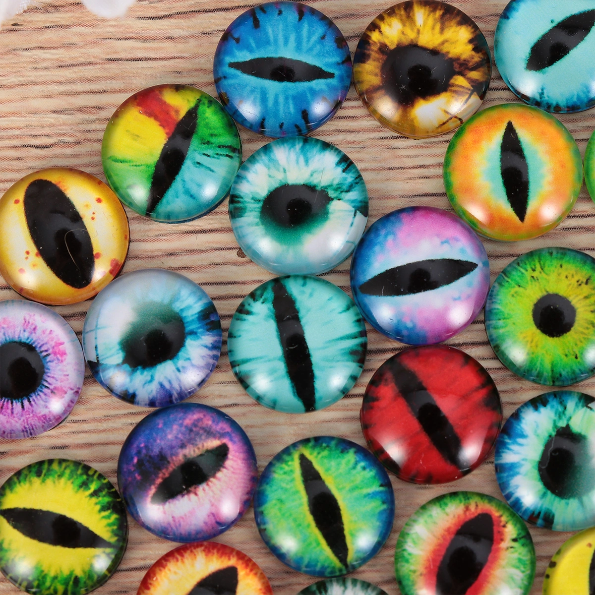 50Pcs 14mm Round Glass Animal Eye Time  Glass Sticker DIY Jewelry Charms Accessories (Random Color)