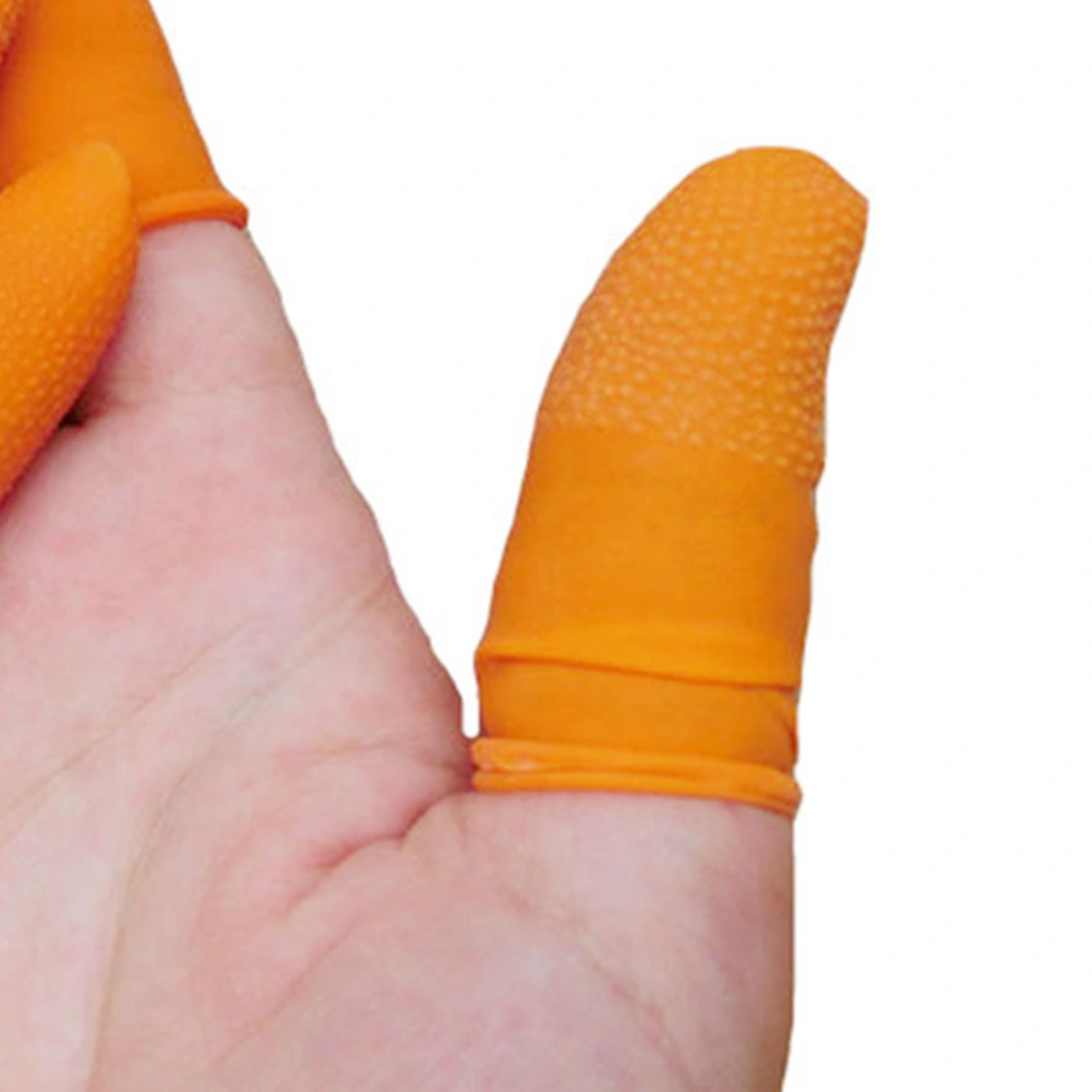 1 Set of Disposable Finger Cover Thicken Latex Finger Protective Cover Anti-Skid Fingertip Cover Size M Orange (300G)