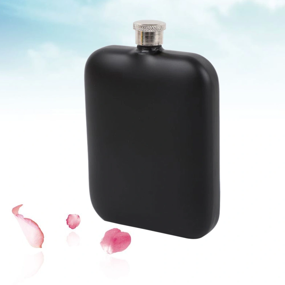 Stainless Steel Flat Lid Jug Portable Square Hip Flask Whiskey Bottle for Men and Women (Black)