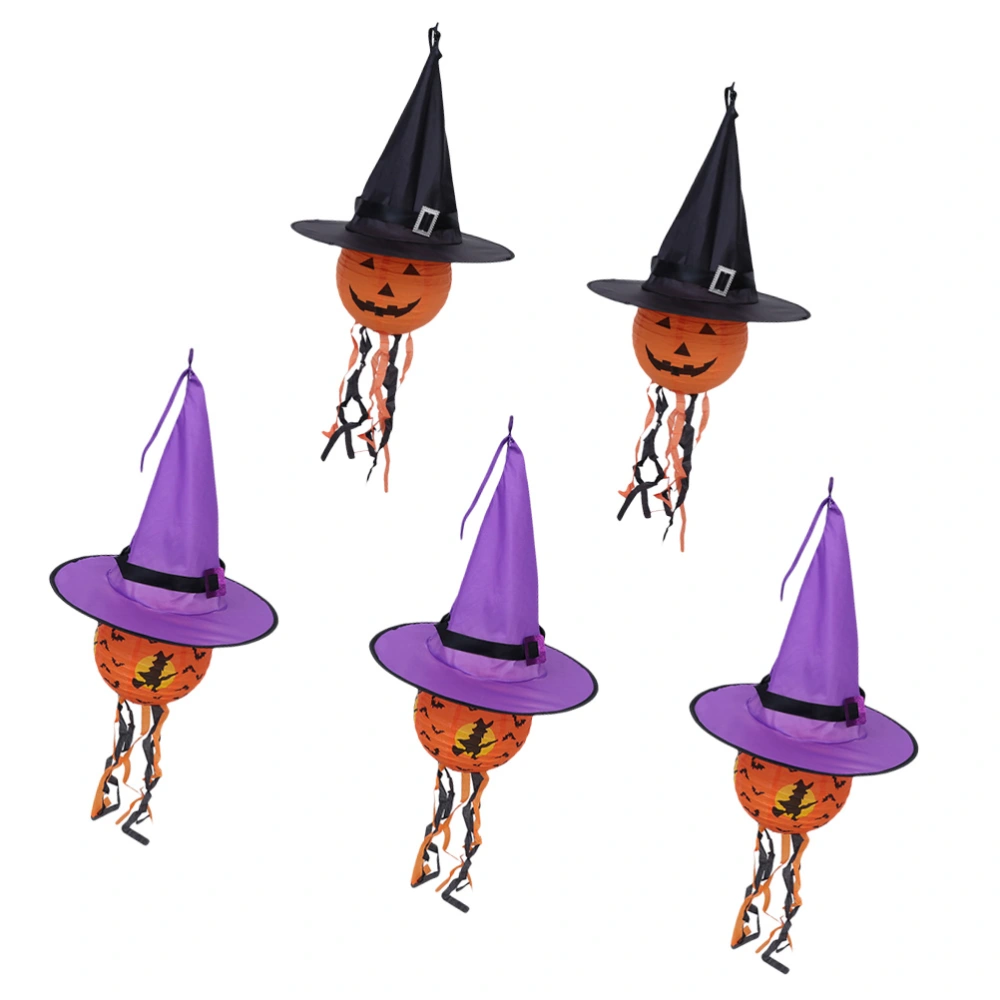 1 Set 5Pcs Halloween LED Witch Hat Lanterns DIY Luminous Lanterns (Random Color)