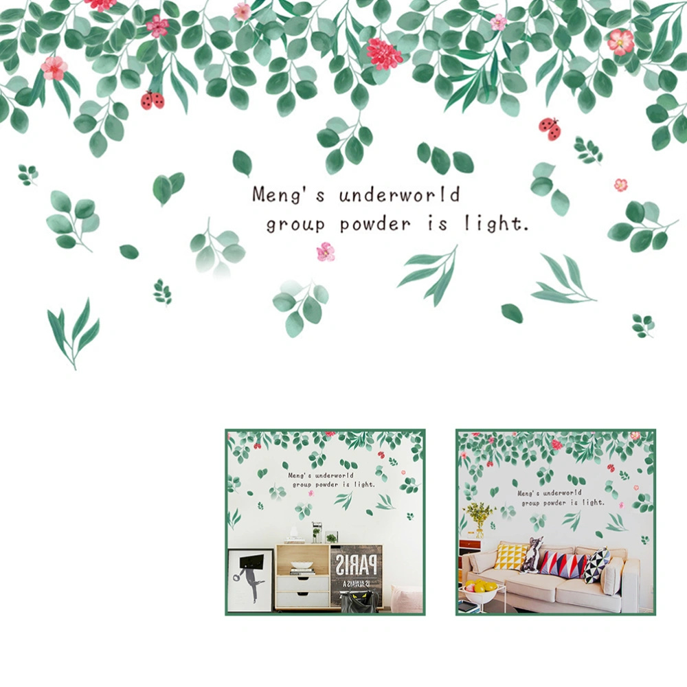 60x90CM PVC Nordic Fresh Leaves Wall Sticker Removable Self-adhesive Painting Waterproof Decoration Stickers for Bedroom Porch Corridor Wall Background - Freely Collage (Green)