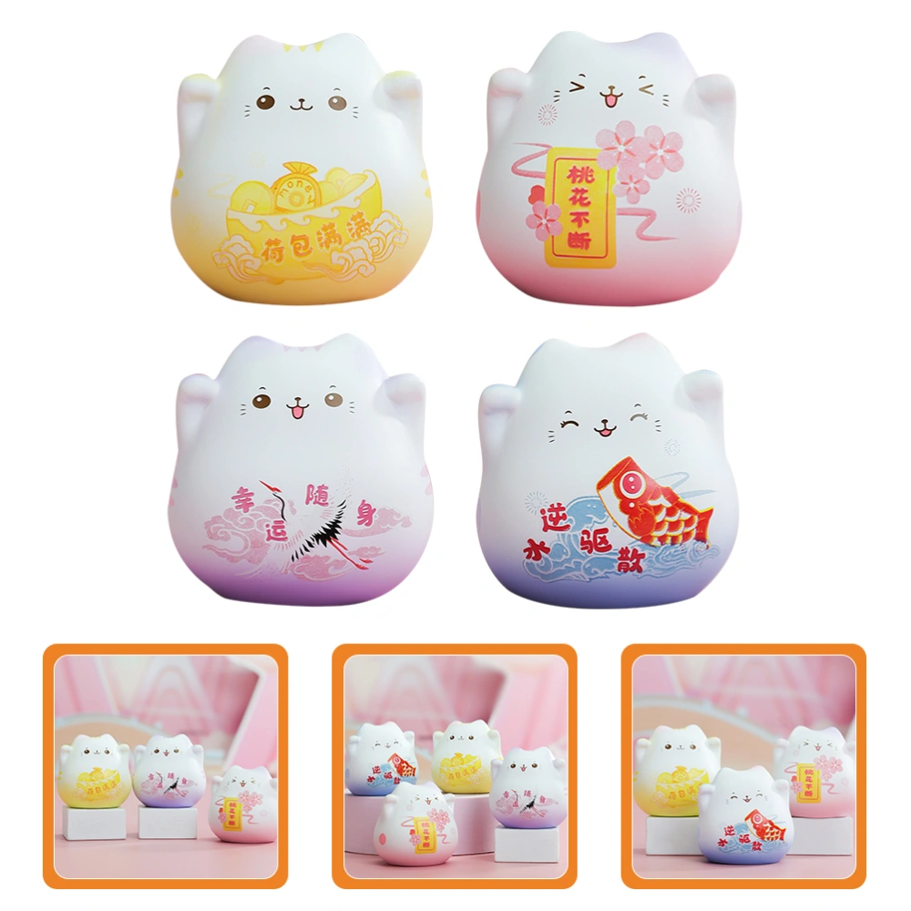 4pcs Resin Cats Fortune Cat Decorations Cat Figures Animal Cat Decorations