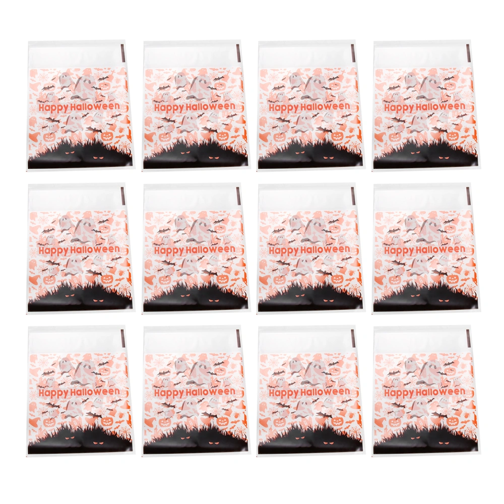 200Pcs Little Ghost Pattern Halloween Themed Cookie Bags Self-Adhesive Candy Bags Food Packing Bags Party Favors