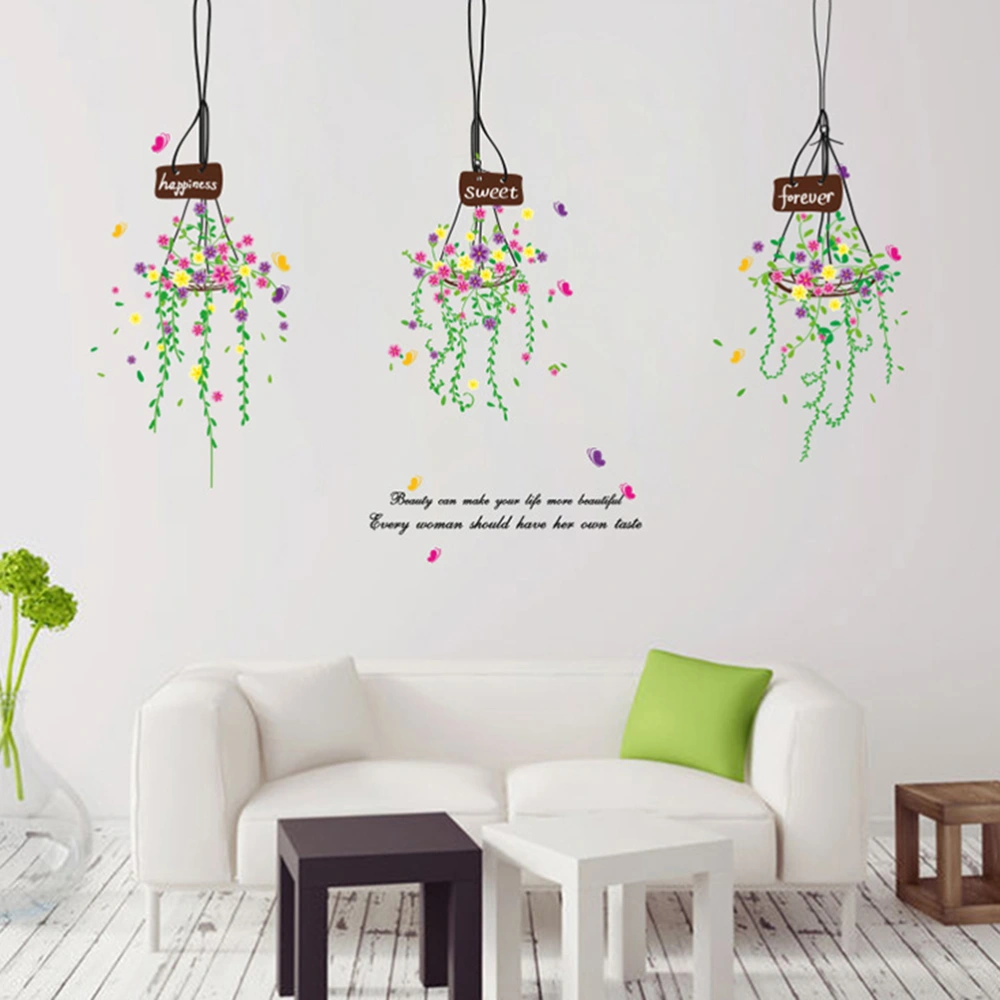 50x70cm Hanging Basket Flower Wall Sticker Flower Pot PVC Wall Sticker Wallpaper Home Dormitory Decoration