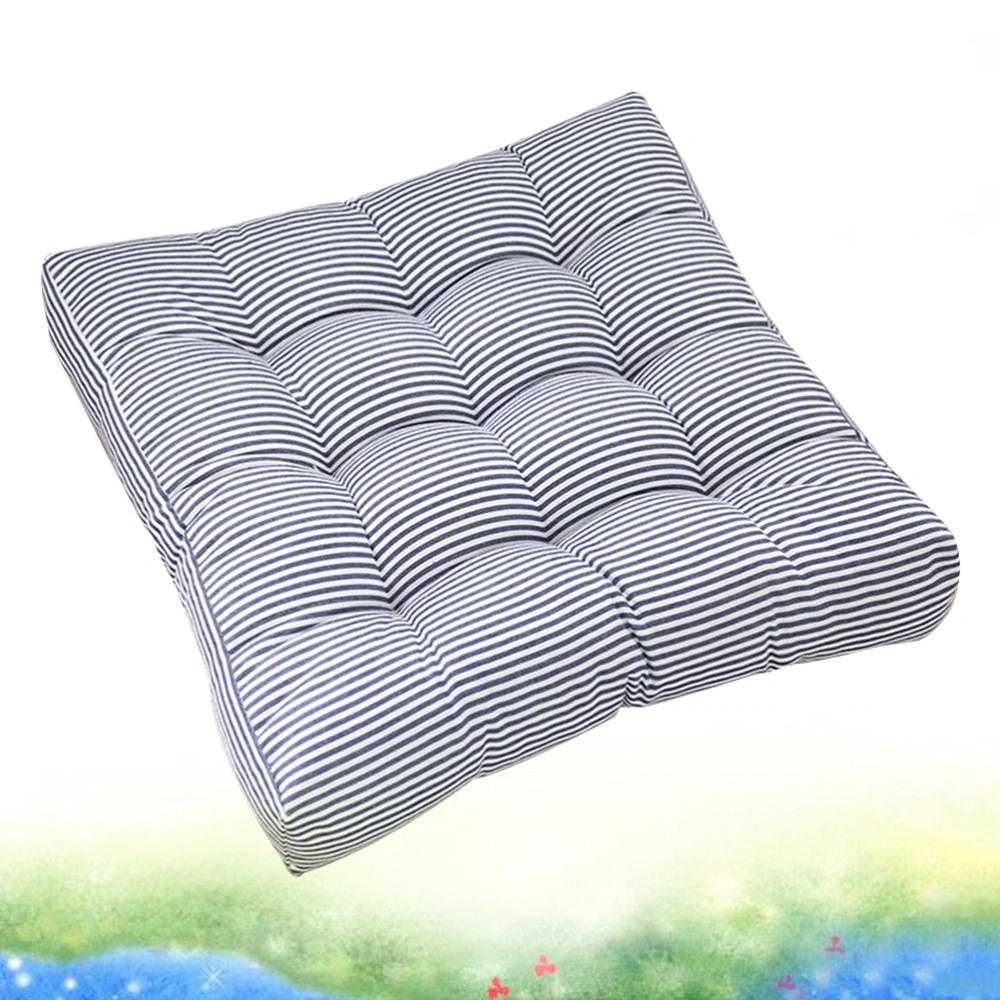 1Pc Square Seat Cushion Tatami Cotton Linen Cushion Non Seat Mat Stripe Pattern Sofa Chair Pad (Blue)