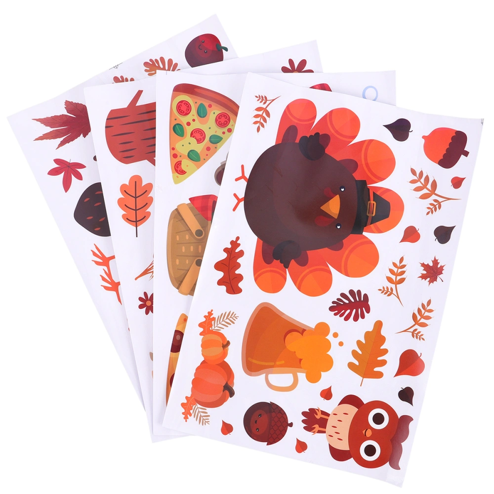 4pcs Thanksgiving Glass Sticker Double Sided Removable Sticker (Assorted Color)