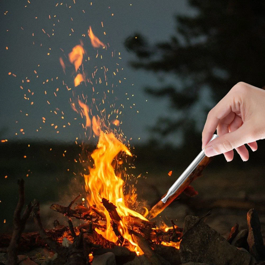 2 Pcs Stainless Steel Blow Fire Tube Camping Blow Fire Pipe Telescopic Blowing Tube
