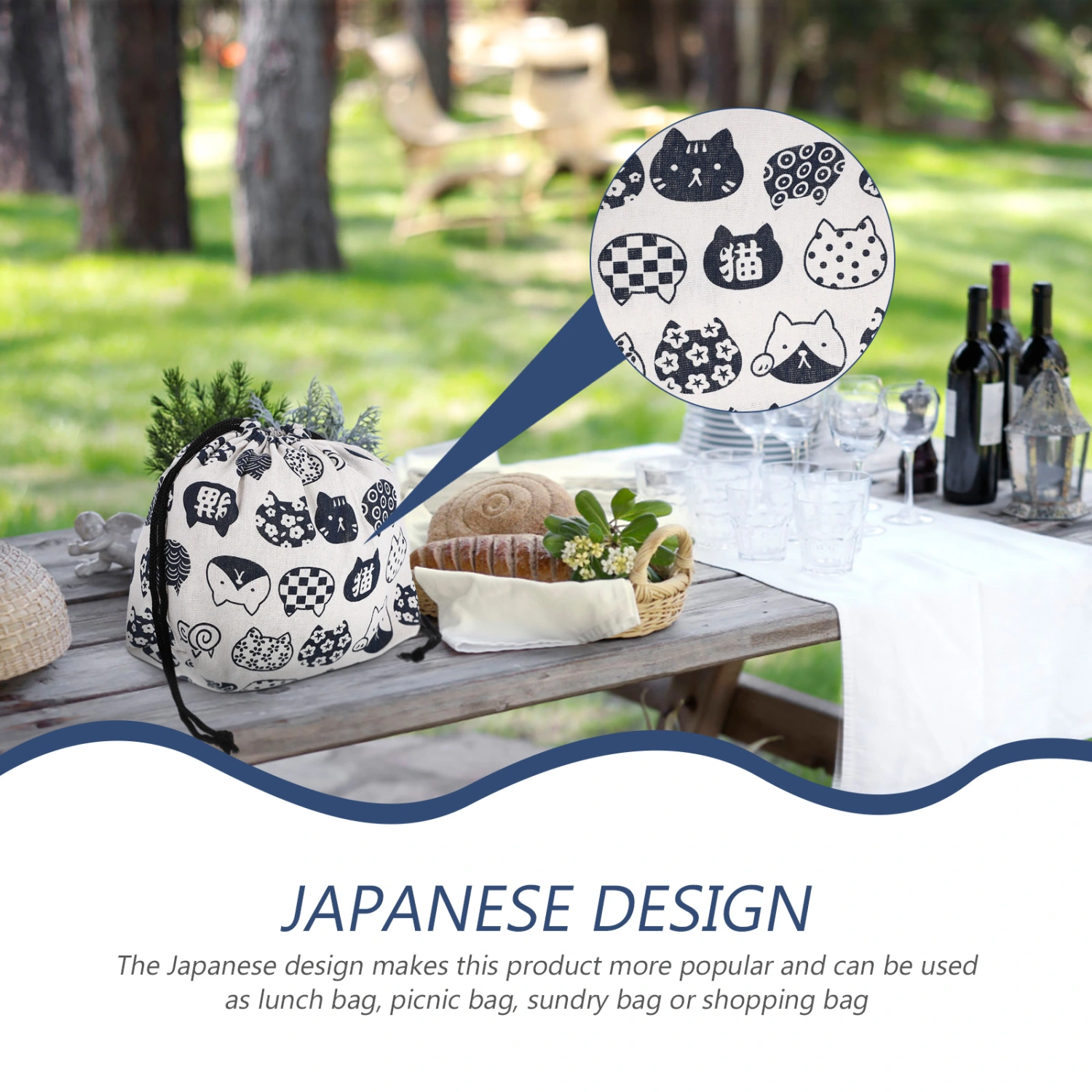 2Pcs Japanese Style Lunch Bag Drawstring Design Bento Bag Decorative Lunch Bag Cloth Lunch Bag