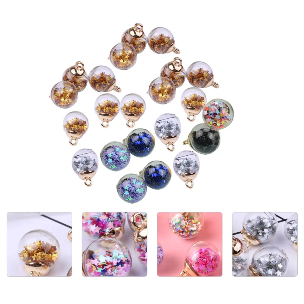 50PCS 16mm Sequins Star Glass Ball Pendants Earrings Pendants (Random Color)